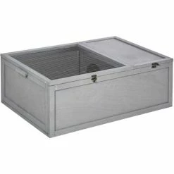 PawHut 94 Cm Wooden Tortoise House Turtle Habitat Small Reptile Cage Grey