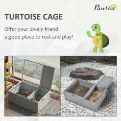 PawHut 94 Cm Wooden Tortoise House Turtle Habitat Small Reptile Cage Grey -PawHut Shop 42769001 4
