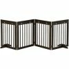 PawHut Freestanding Pet Gate 4 Panel Wooden Dog Barrier Folding Safety Fence With Support Feet Up To 204cm Long 61cm Tall For Doorway Stairs Brown