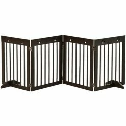PawHut Freestanding Pet Gate 4 Panel Wooden Dog Barrier Folding Safety Fence With Support Feet Up To 204cm Long 61cm Tall For Doorway Stairs Brown
