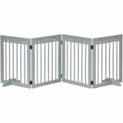 PawHut Pet Gate 4 Panel Wooden Dog Barrier Folding Fence W/ Support Feet