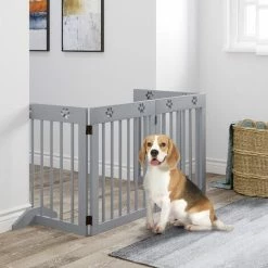 PawHut Pet Gate 4 Panel Wooden Dog Barrier Folding Fence W/ Support Feet -PawHut Shop 42885873 3