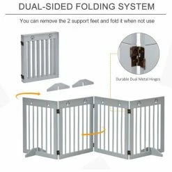 PawHut Pet Gate 4 Panel Wooden Dog Barrier Folding Fence W/ Support Feet -PawHut Shop 42885873 4