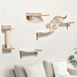 PawHut 4 Pcs On-Wall Cat Climbing Shelf Set W/ Perch Hammock Scratching Post 2 PawHut 4 Pcs On-Wall Cat Climbing Shelf Set W/ Perch Hammock Scratching Post -PawHut Shop 42885902 3