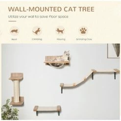 PawHut 4 Pcs On-Wall Cat Climbing Shelf Set W/ Perch Hammock Scratching Post 3 PawHut 4 Pcs On-Wall Cat Climbing Shelf Set W/ Perch Hammock Scratching Post -PawHut Shop 42885902 4