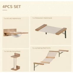 PawHut 4 Pcs On-Wall Cat Climbing Shelf Set W/ Perch Hammock Scratching Post 4 PawHut 4 Pcs On-Wall Cat Climbing Shelf Set W/ Perch Hammock Scratching Post -PawHut Shop 42885902 5