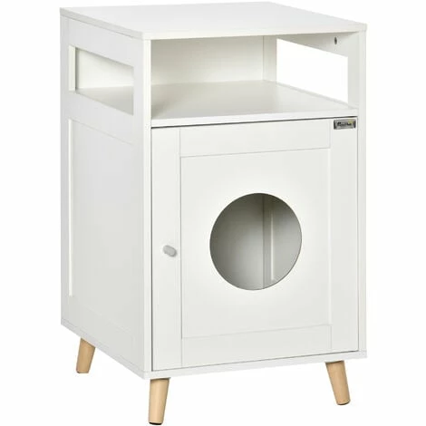 PawHut Cat House Litter Box Cave House w/ Cabinet Shelf Magnetic Door White PawHut Cat House Litter Box Cave House W/ Cabinet Shelf Magnetic Door White -PawHut Shop 42885916 1