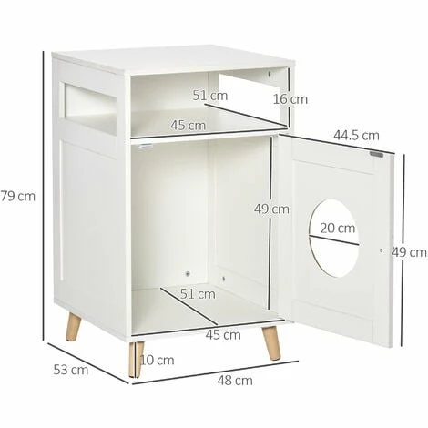 PawHut Cat House Litter Box Cave House w/ Cabinet Shelf Magnetic Door White PawHut Cat House Litter Box Cave House W/ Cabinet Shelf Magnetic Door White -PawHut Shop 42885916 2
