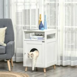 PawHut Cat House Litter Box Cave House W/ Cabinet Shelf Magnetic Door White 2 PawHut Cat House Litter Box Cave House W/ Cabinet Shelf Magnetic Door White -PawHut Shop 42885916 3