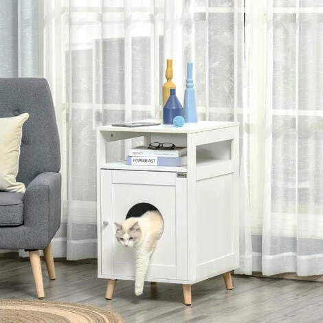 PawHut Cat House Litter Box Cave House w/ Cabinet Shelf Magnetic Door White PawHut Cat House Litter Box Cave House W/ Cabinet Shelf Magnetic Door White -PawHut Shop 42885916 3