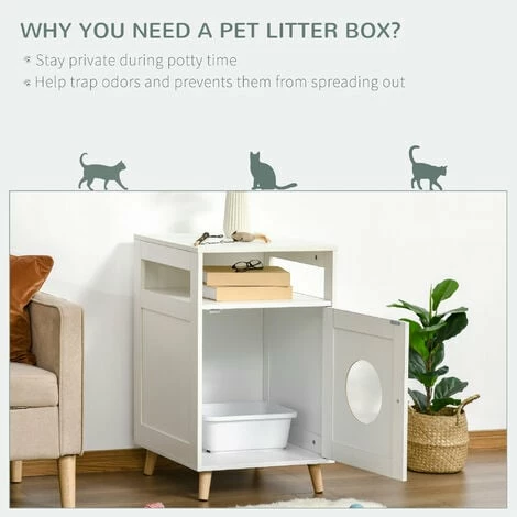 PawHut Cat House Litter Box Cave House w/ Cabinet Shelf Magnetic Door White PawHut Cat House Litter Box Cave House W/ Cabinet Shelf Magnetic Door White -PawHut Shop 42885916 4