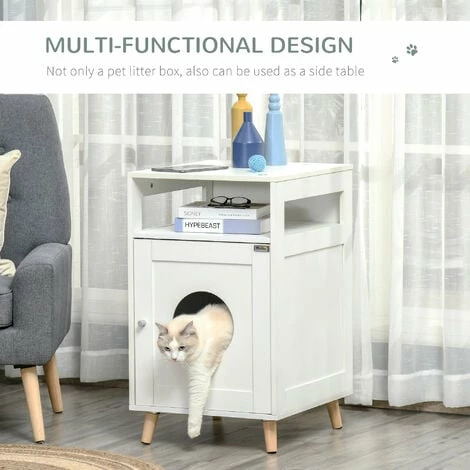PawHut Cat House Litter Box Cave House w/ Cabinet Shelf Magnetic Door White PawHut Cat House Litter Box Cave House W/ Cabinet Shelf Magnetic Door White -PawHut Shop 42885916 5