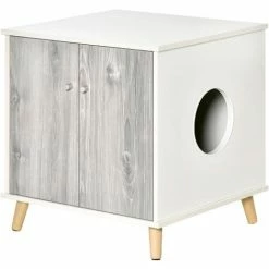 PawHut Cat Litter Box Enclosure End Table With 2 Magnetic Door Wide Tabletop