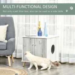 PawHut Cat Litter Box Enclosure End Table With 2 Magnetic Door Wide Tabletop -PawHut Shop 42885941 5