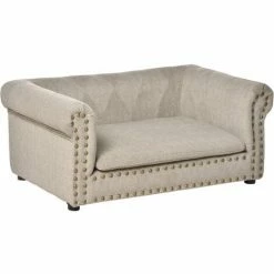 PawHut Dog Sofa Pet Chair W/ Removable Soft Cushion For Mini Dogs - Khaki