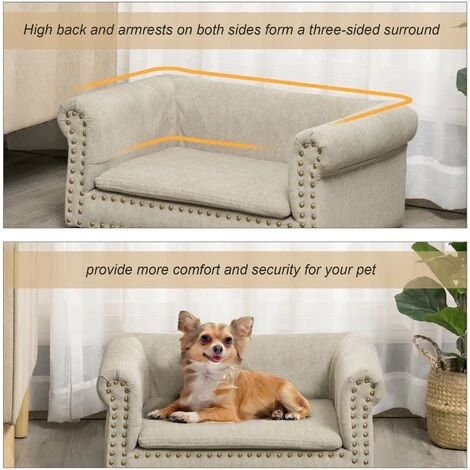 PawHut Dog Sofa Pet Chair w/ Removable Soft Cushion for Mini Dogs - Khaki PawHut Dog Sofa Pet Chair W/ Removable Soft Cushion For Mini Dogs - Khaki -PawHut Shop 43027462 5