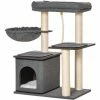 PawHut Cat Tree Tower With Sisal Scratching Post Bed Condo Perch Teasing Rope
