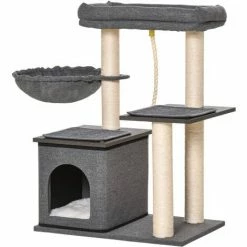 PawHut Cat Tree Tower With Sisal Scratching Post Bed Condo Perch Teasing Rope