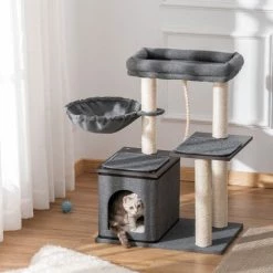 PawHut Cat Tree Tower With Sisal Scratching Post Bed Condo Perch Teasing Rope -PawHut Shop 43027516 3