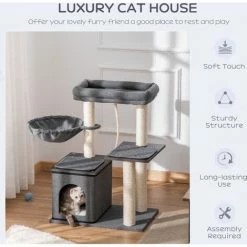 PawHut Cat Tree Tower With Sisal Scratching Post Bed Condo Perch Teasing Rope -PawHut Shop 43027516 4