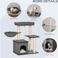 PawHut Cat Tree Tower With Sisal Scratching Post Bed Condo Perch Teasing Rope -PawHut Shop 43027516 5