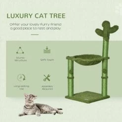 PawHut Cactus Cat Tree Tower Sisal Scratching Post With Hammock 40 X 40 X 96 Cm -PawHut Shop 43027550 4