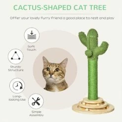 PawHut Cat Tree Cactus Sisal Scratching Post Interactive Fun Roller Exerciser -PawHut Shop 43027566 4