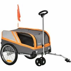 PawHut Dog Bike Trailer Two-In-One Pet Trolley Stroller Cart Bicycle Orange