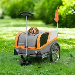 PawHut Dog Bike Trailer Two-In-One Pet Trolley Stroller Cart Bicycle Orange -PawHut Shop 43707250 3