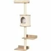 PawHut Wall-Mounted Cat Tree Shelter W/ Condo Bed Scratching Post Light Brown
