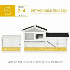 PawHut 2 Tier Wooden Rabbit Hutch W/ Tray, Ramps, Asphalt Roof For Outdoor Grey -PawHut Shop 43707254 4