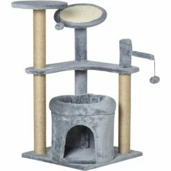 PawHut Cat Tree Tower Kitten Scratching Post W/ Condo Bed Scratcher Perch Ball