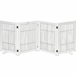 PawHut Wooden 4-Panel Pet Gate Guard Rail W/ Feet Fence Safety Barrier Outdoor Indoor