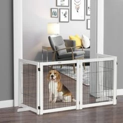 PawHut Wooden 4-Panel Pet Gate Guard Rail W/ Feet Fence Safety Barrier Outdoor Indoor -PawHut Shop 45855063 3