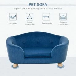 PawHut Dog Sofa Bed W/ Removable Soft Cushion For XS And S Size Dogs - Blue -PawHut Shop 45948777 4