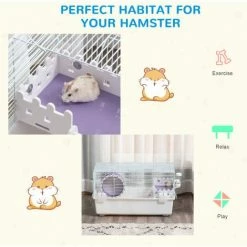 PawHut 2 Tier Hamster Cage Rodent House With Exercise Wheel Water Bottle Ladder -PawHut Shop 45948793 4