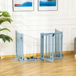PawHut Freestanding Pet Gate W/ 2 Support Feet For Doorways Stairs Blue Grey -PawHut Shop 46104138 3