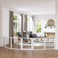 PawHut Freestanding Pet Gate 6 Panel Foldable Playpen Wooden Dog Gate With 2 Support Feet For Stairs Doorway 432cm Long 70cm Tall White 2 PawHut Freestanding Pet Gate 6 Panel Foldable Playpen Wooden Dog Gate With 2 Support Feet For Stairs Doorway 432cm Long 70cm Tall White -PawHut Shop 46104162 3