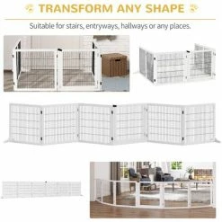 PawHut Freestanding Pet Gate 6 Panel Foldable Playpen Wooden Dog Gate With 2 Support Feet For Stairs Doorway 432cm Long 70cm Tall White 4 PawHut Freestanding Pet Gate 6 Panel Foldable Playpen Wooden Dog Gate With 2 Support Feet For Stairs Doorway 432cm Long 70cm Tall White -PawHut Shop 46104162 5