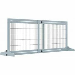 PawHut Adjustable Wooden Pet Gate Freestanding Dog Barrier For Doorway, Grey