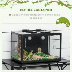 PawHut Reptile Terrarium Insect Breeding Tank Vivarium Habitats With Thermometer Lamp Holders Hanging Basin For Lizards, Horned Frogs, Snakes, Spiders 60 X 40 X 40.5cm -PawHut Shop 46360742 4