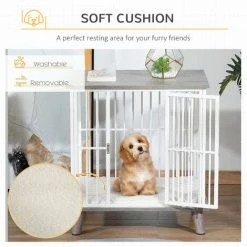 PawHut Dog Crate Pet Kennel Cage End Table W/ Cushion For Small Dog Grey -PawHut Shop 47146378 5