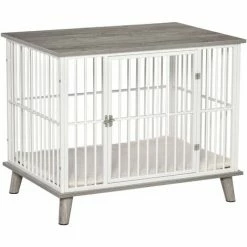 PawHut Dog Crate Pet Kennel Cage End Table W/ Cushion For Small Medium Dog Grey