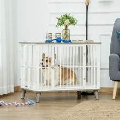 PawHut Dog Crate Pet Kennel Cage End Table W/ Cushion For Small Medium Dog Grey 2 PawHut Dog Crate Pet Kennel Cage End Table W/ Cushion For Small Medium Dog Grey -PawHut Shop 47146389 3