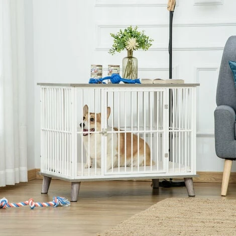 PawHut Dog Crate Pet Kennel Cage End Table w/ Cushion for Small Medium Dog Grey PawHut Dog Crate Pet Kennel Cage End Table W/ Cushion For Small Medium Dog Grey -PawHut Shop 47146389 3