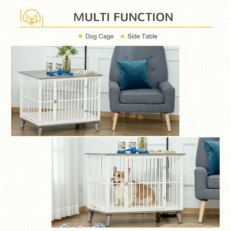 PawHut Dog Crate Pet Kennel Cage End Table w/ Cushion for Small Medium Dog Grey PawHut Dog Crate Pet Kennel Cage End Table W/ Cushion For Small Medium Dog Grey -PawHut Shop 47146389 4