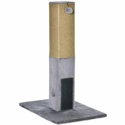 PawHut Cat Scratching Post Scratcher Climber W/ Carpet Base Hanging Toy - Grey