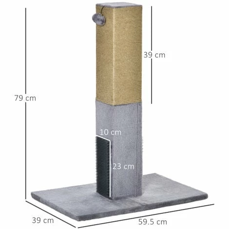 PawHut Cat Scratching Post Scratcher Climber w/ Carpet Base Hanging Toy - Grey PawHut Cat Scratching Post Scratcher Climber W/ Carpet Base Hanging Toy - Grey -PawHut Shop 47418499 2