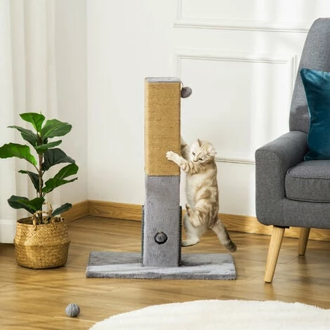 PawHut Cat Scratching Post Scratcher Climber w/ Carpet Base Hanging Toy - Grey PawHut Cat Scratching Post Scratcher Climber W/ Carpet Base Hanging Toy - Grey -PawHut Shop 47418499 3