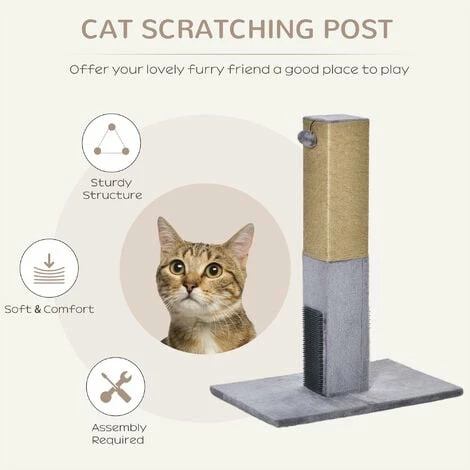 PawHut Cat Scratching Post Scratcher Climber w/ Carpet Base Hanging Toy - Grey PawHut Cat Scratching Post Scratcher Climber W/ Carpet Base Hanging Toy - Grey -PawHut Shop 47418499 4